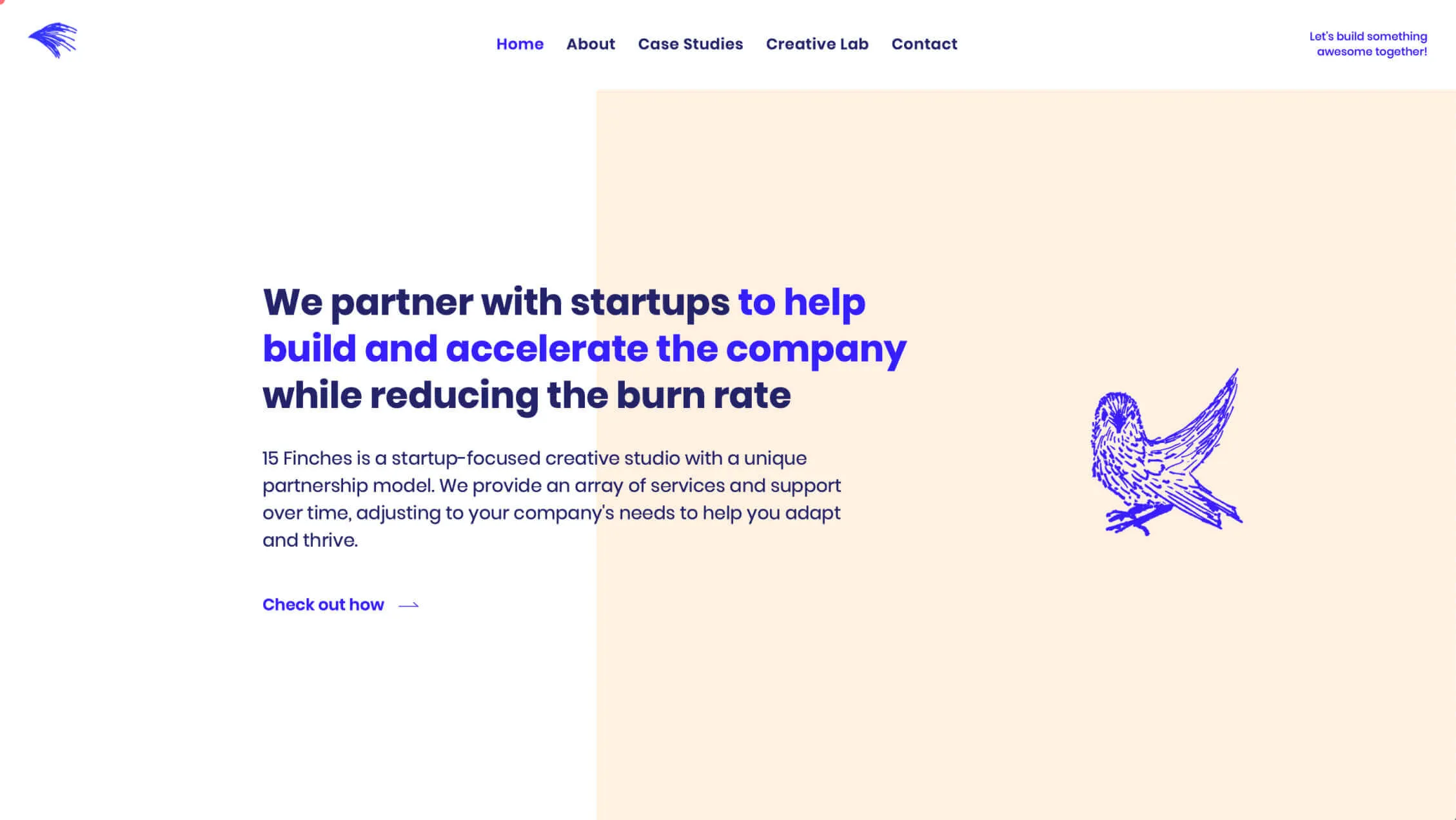 asymmetrical balance example: 15finches landing banner