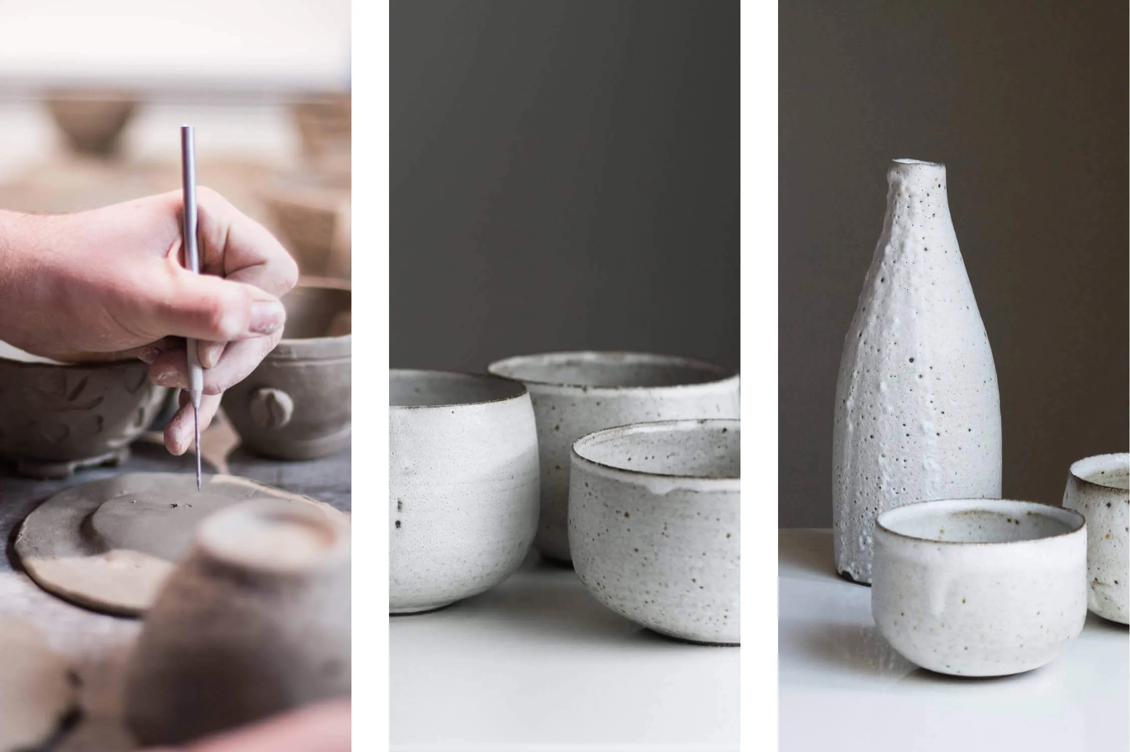 wabi-sabi example: imperfections in handcrafted items like pottery