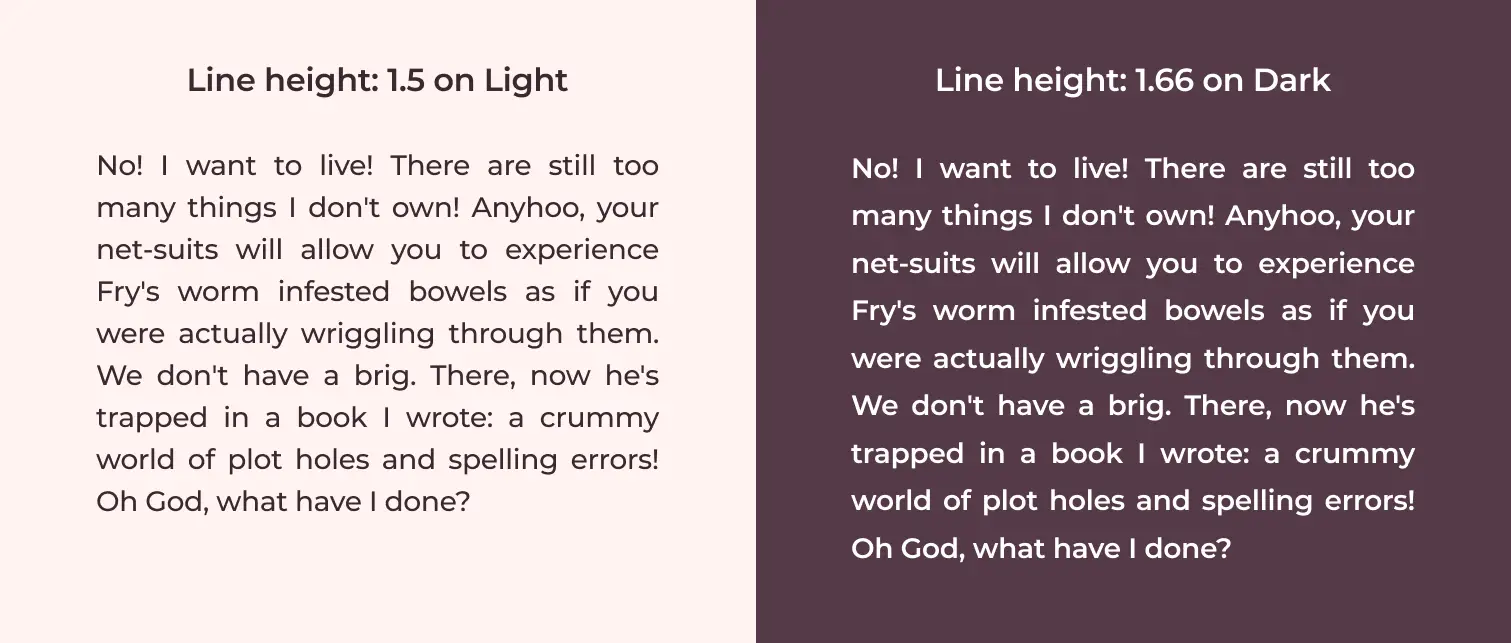 how to optimize text for light and dark modes? using line heights and font weight